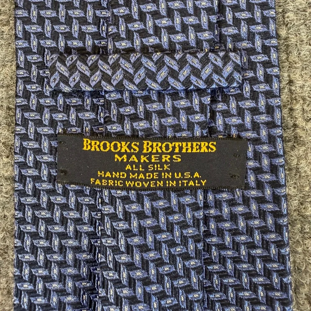 Brooks Brothers Makers Silk Tie Mens Blue Basketweave Italy Hand Made #3385